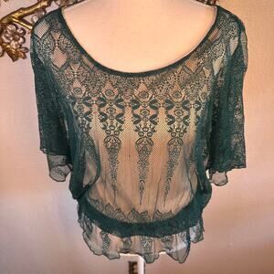 Sheer forest green lace top